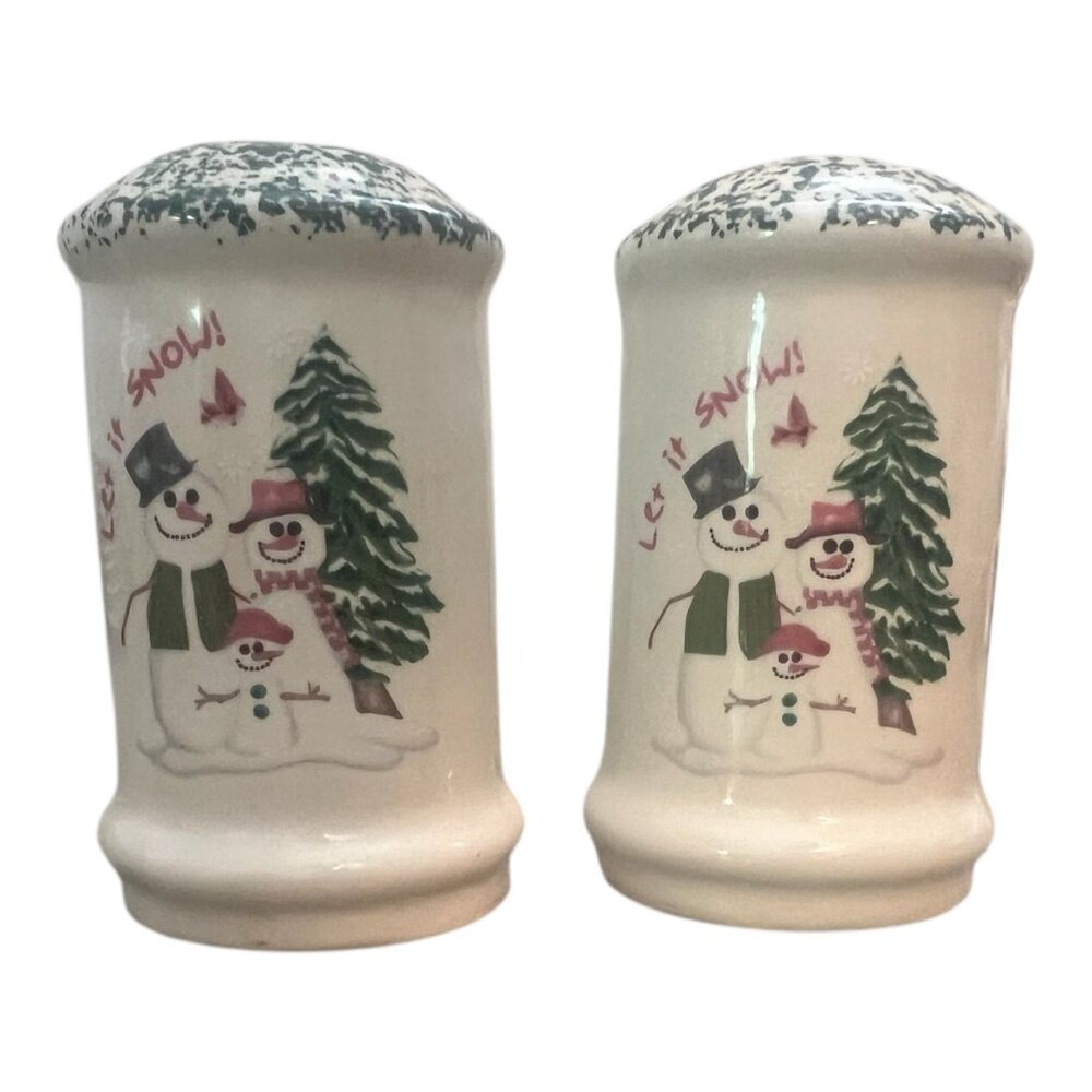 Vtg 1998 Atico International Let It Snow Christmas Snowman Salt & Pepper Shaker